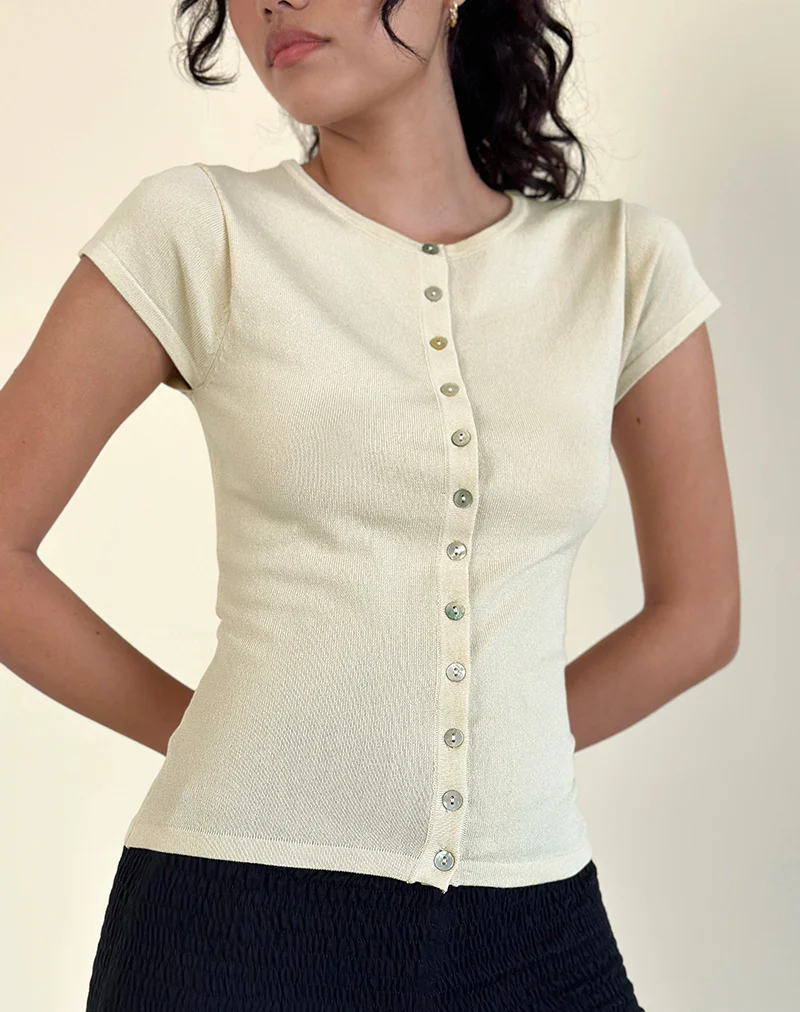 Elmira Top in Flat Knit Cream - Awmao