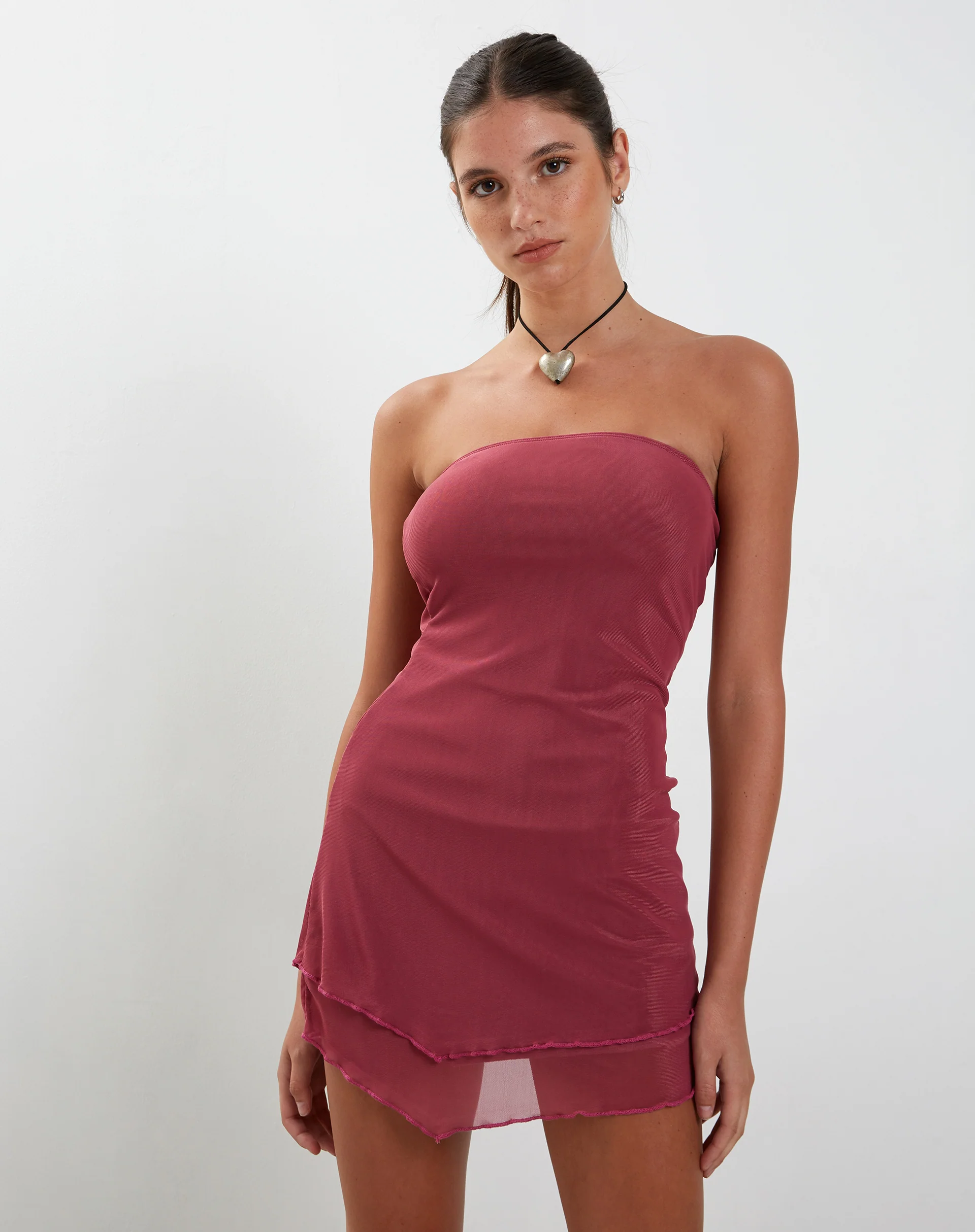 Mahali Bandeau Mesh Mini Dress in Raspberry - Awmao