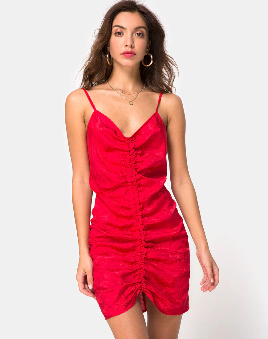 Panthus Dress in Satin Red - Awmao