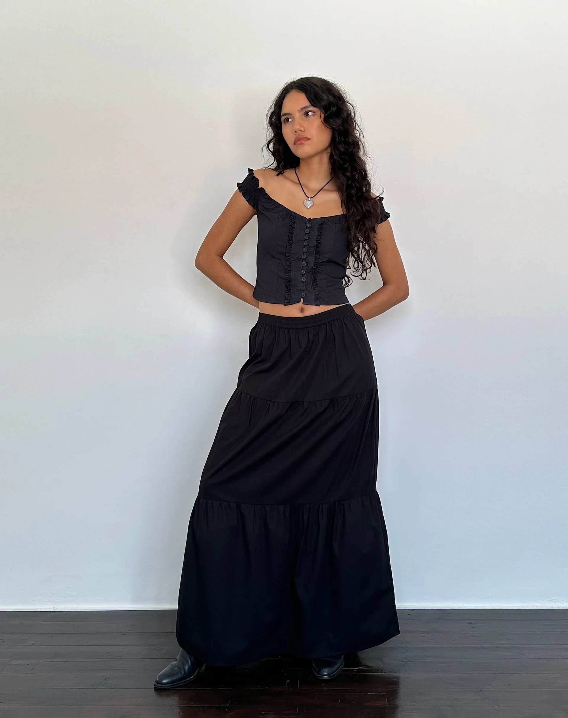 Alderidge Bardot Corset Top in Black - Awmao