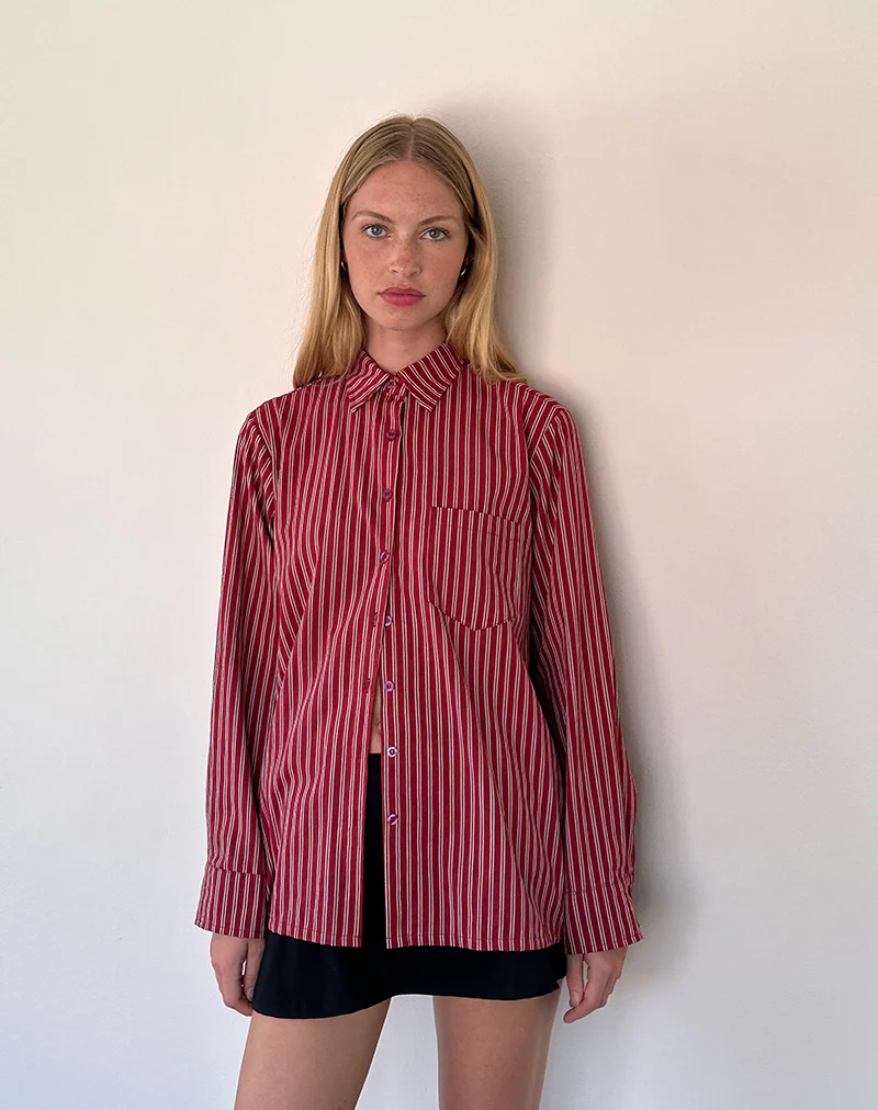 Turner Oversized Shirt in Maroon Stripe - Awmao