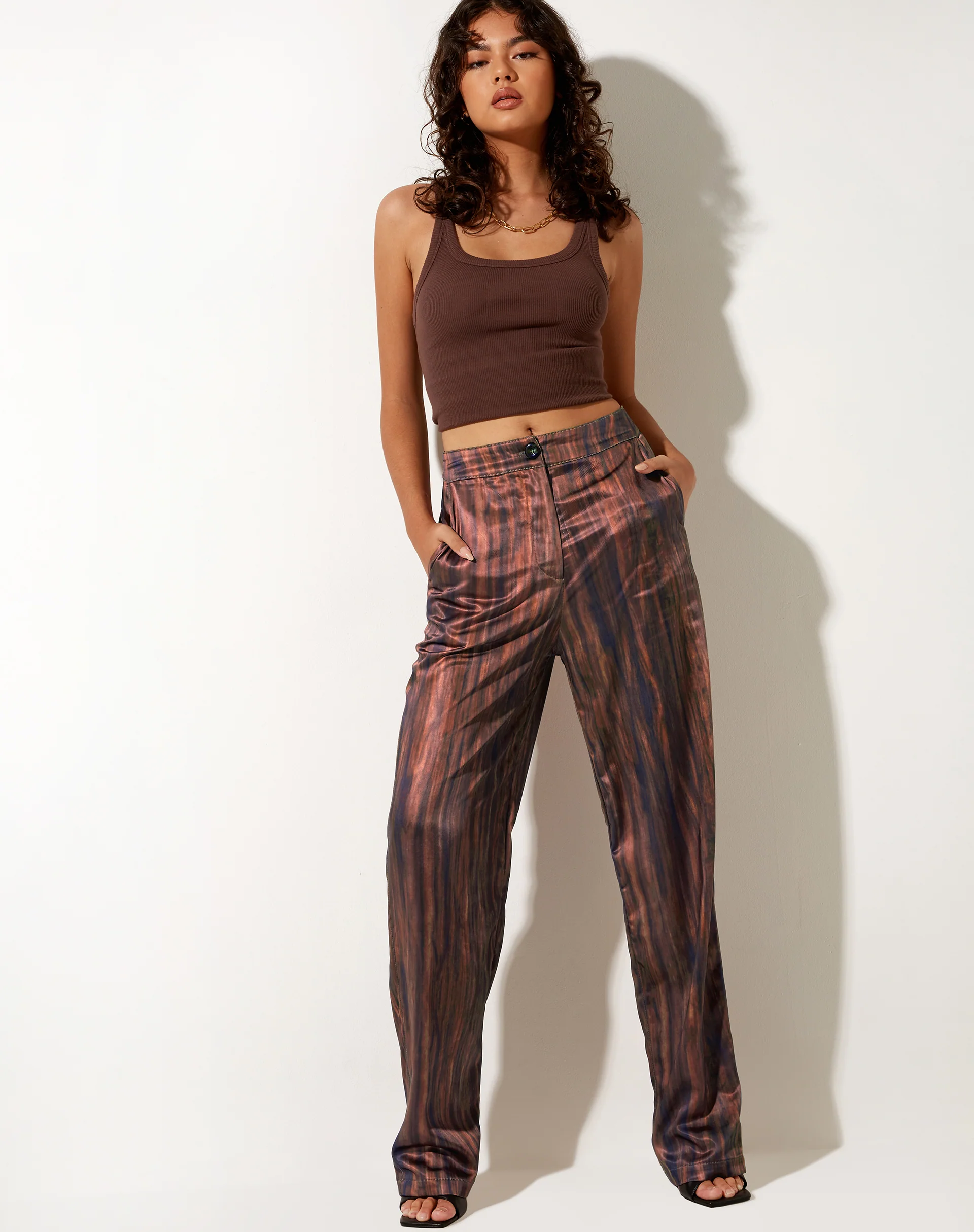 Arsala Trouser in Satin Marble Cocoa - Awmao