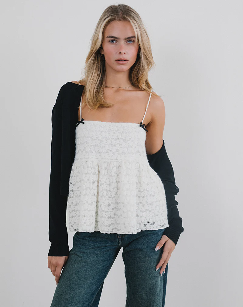 Marreta Cami Top in Dahlia Lace Ivory - Awmao