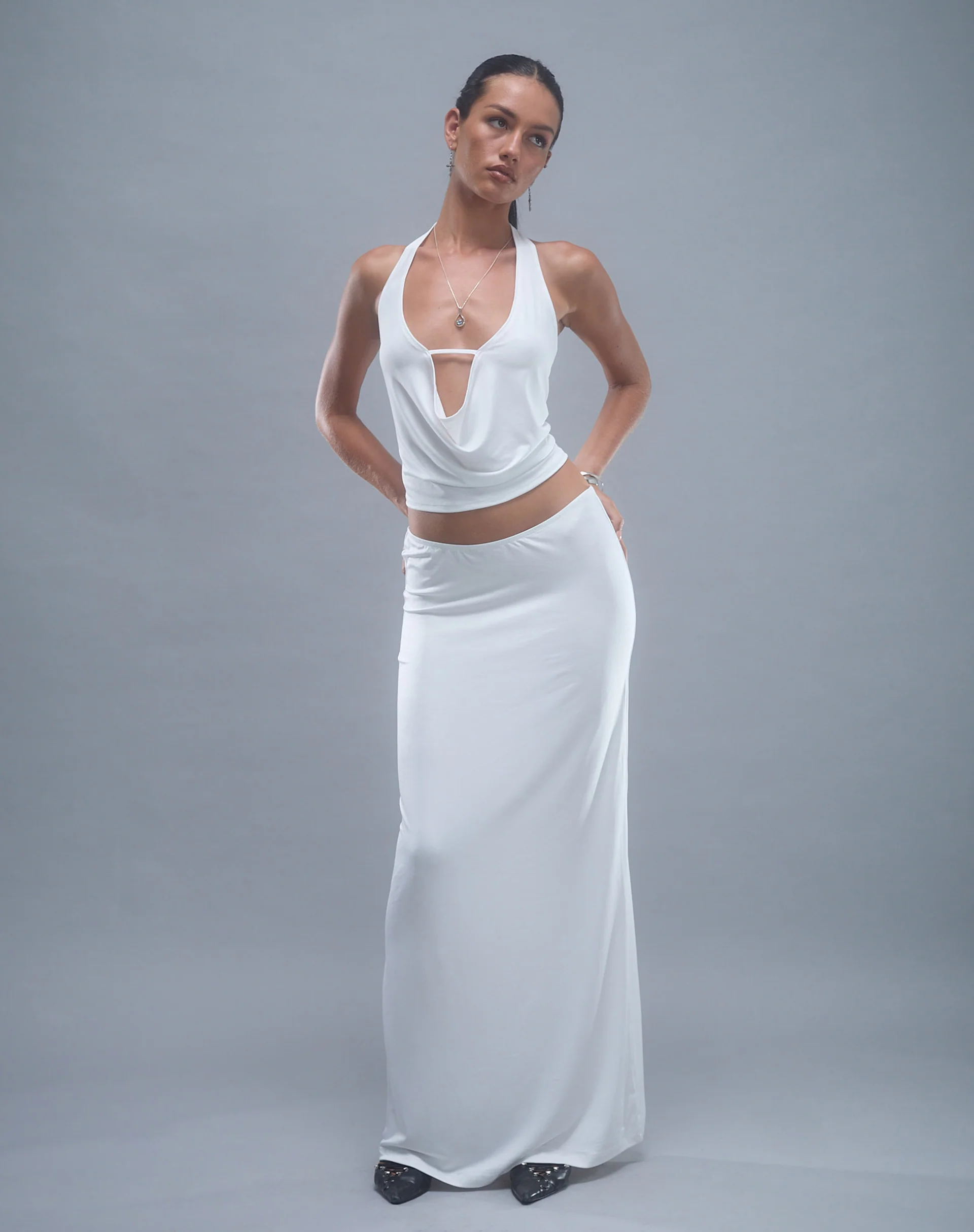 Rim Jersey Maxi Skirt in Ivory - Awmao