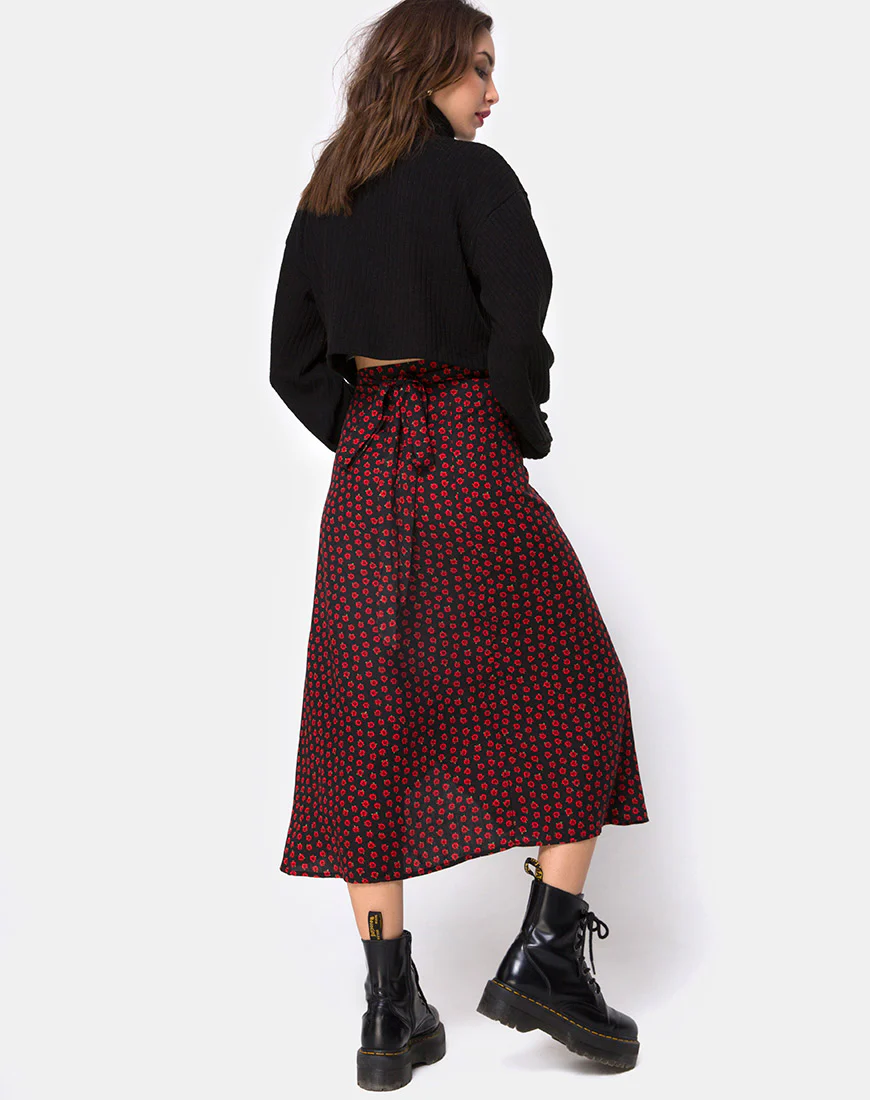 Satha Skirt in Dotty Rose Black - Awmao