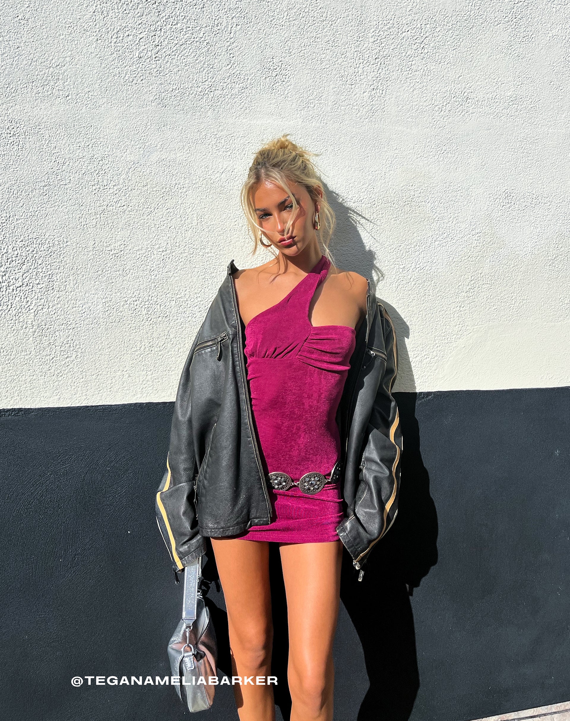 Alessa One Shoulder Mini Dress in Magenta Purple - Awmao