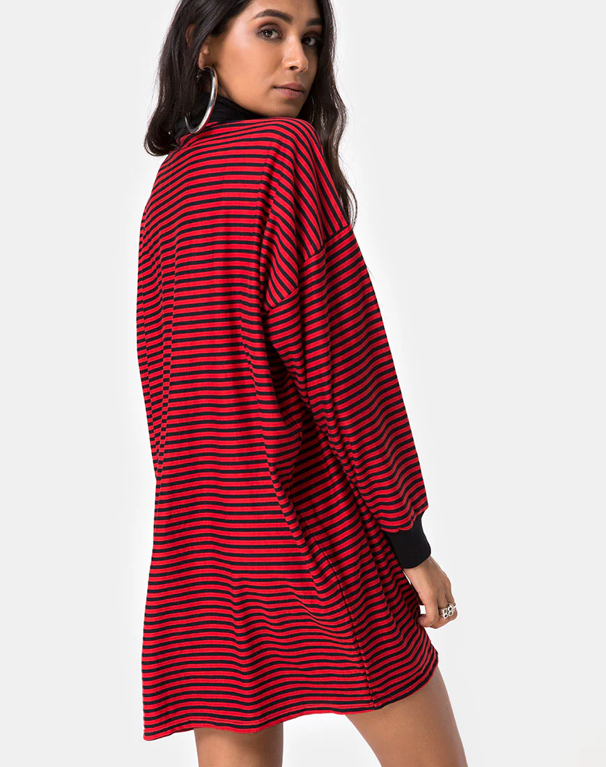 Losha Sweatshirt in Mini Stripe Red and Black - Awmao