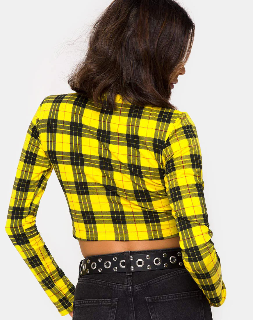 Rhala Crop Top in Winter Plaid Yellow - Awmao