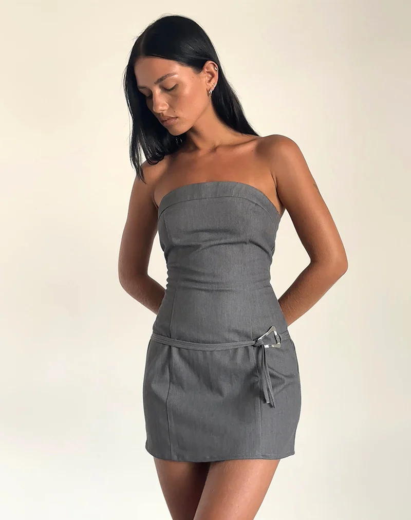 Magaska Bandeau Mini Dress in Tailoring Charcoal - Awmao