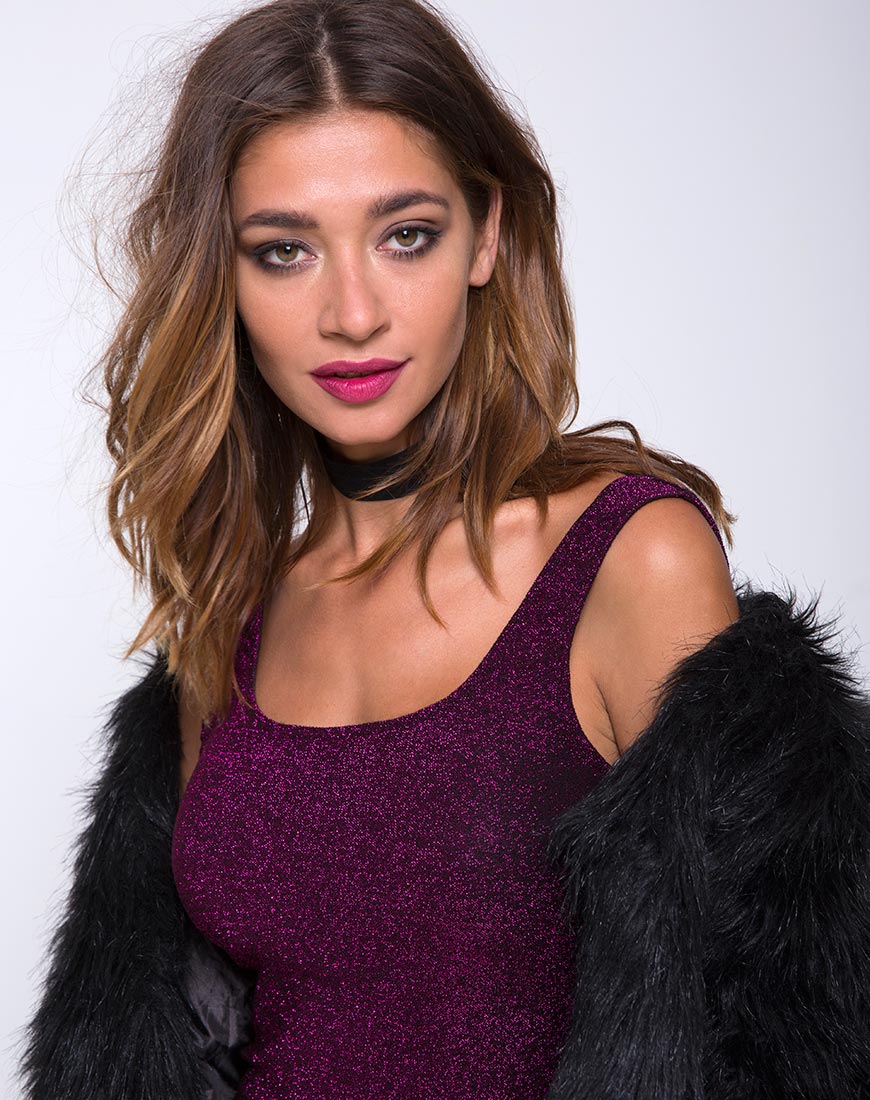 Katia Dress in Glitter Burgundy - Awmao