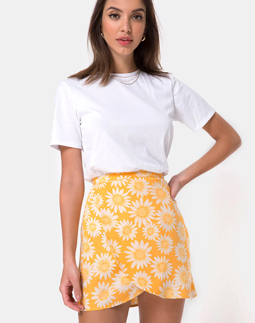 Derla Wrap Skirt in Sunkissed Floral Yellow - Awmao