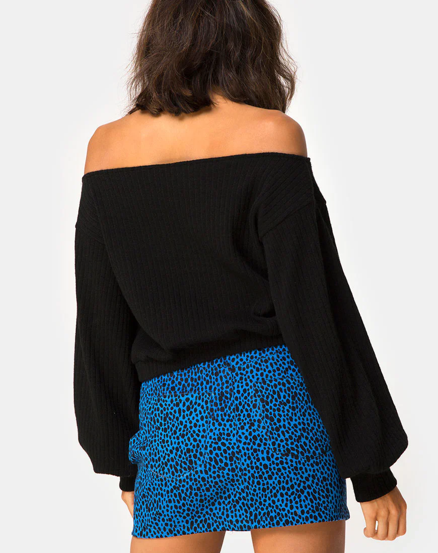 Saray Off The Shoulder Jumper in Black Knit - Awmao