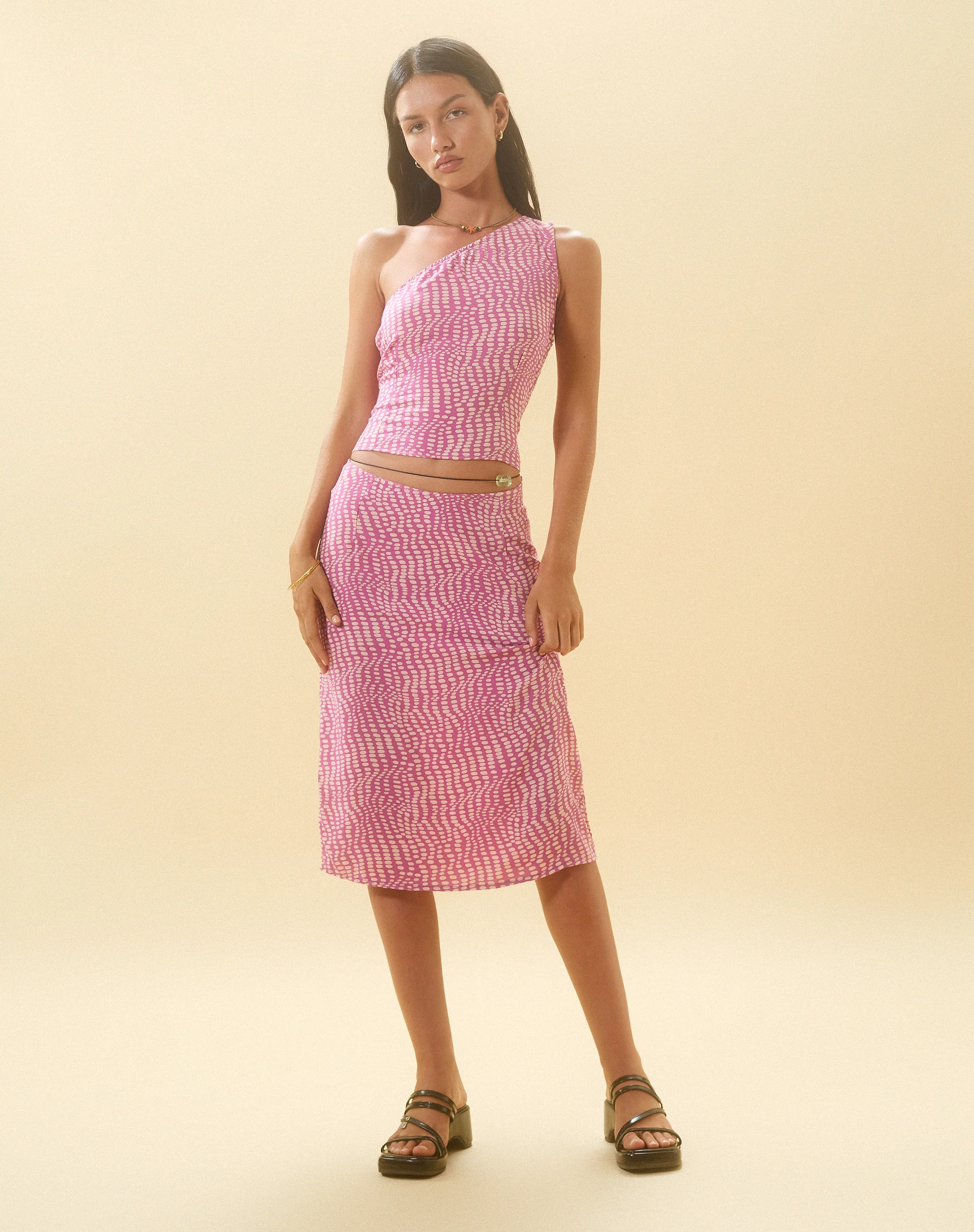 Bayan One Shoulder Top in Wavy Polka Purple - Awmao