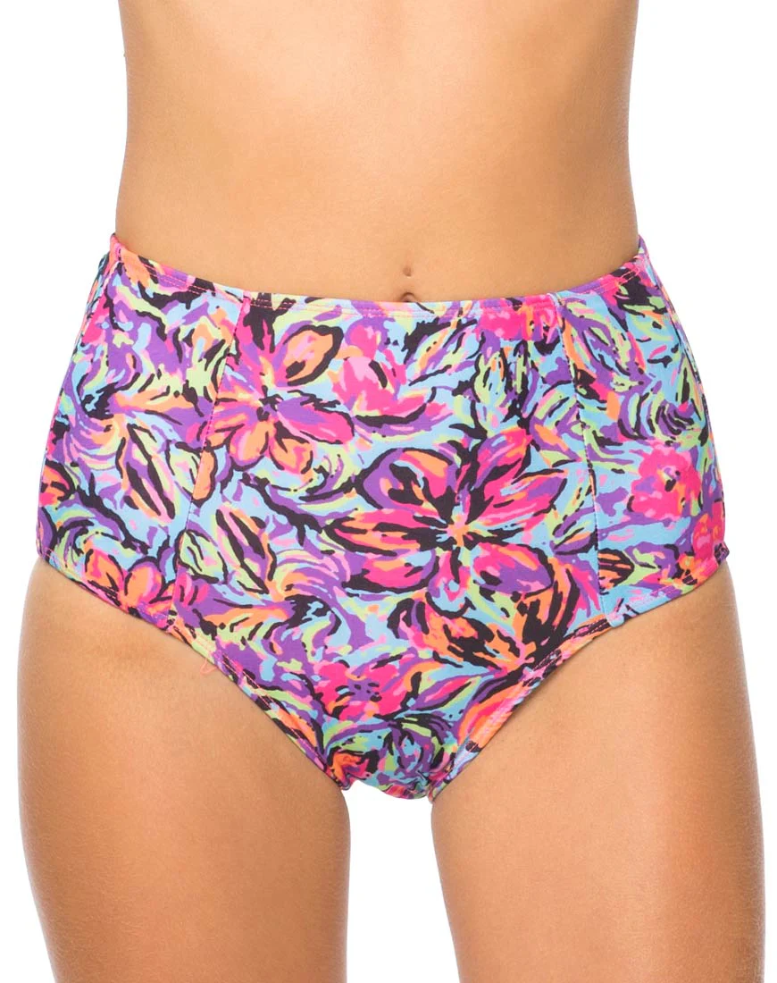 Motel Flux Longline Bikini Bottom In Fluro Flower - Awmao