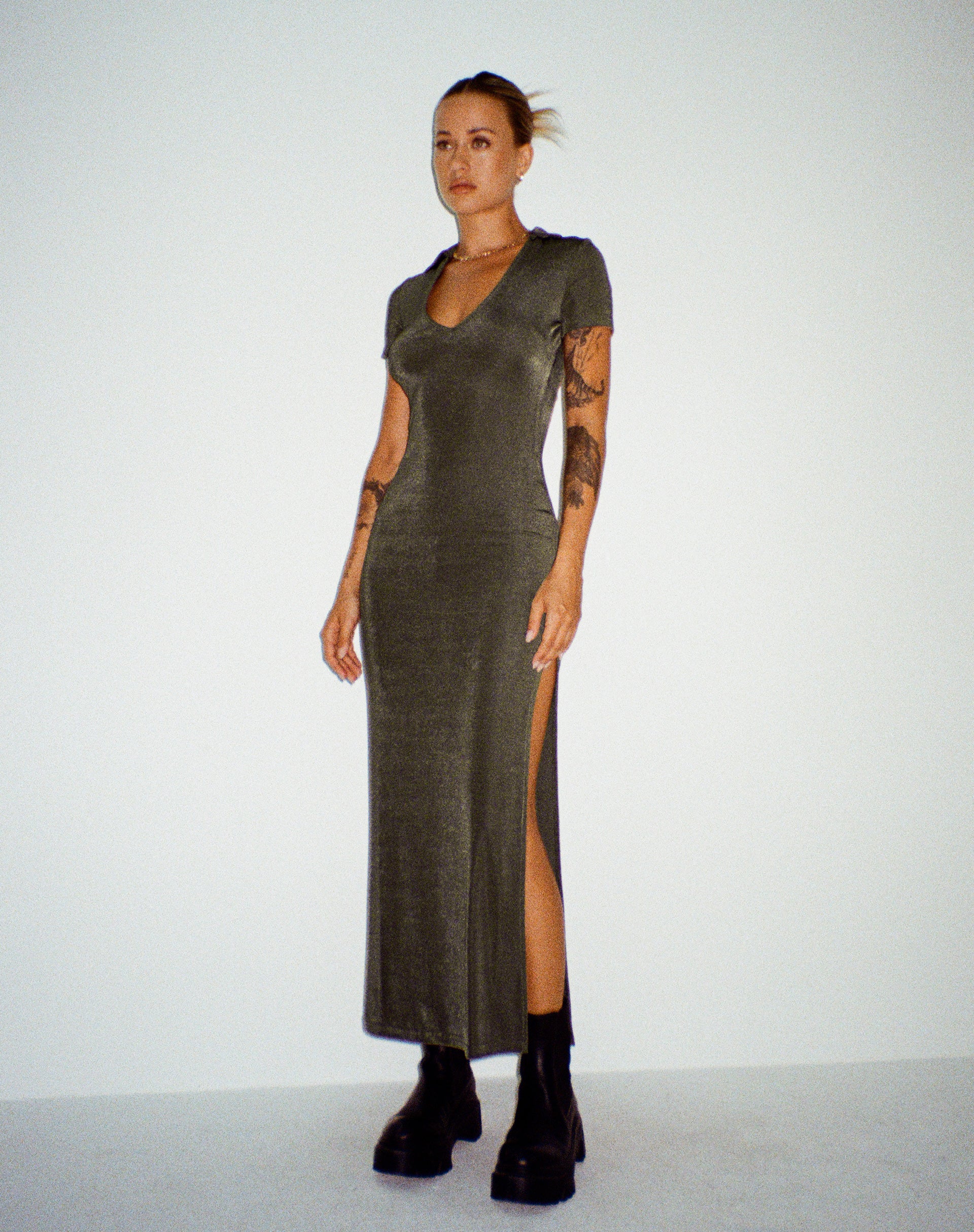 Savita Maxi Dress in Dark Olive - Awmao