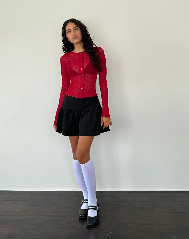Kahula Shirt in Red Heart Flocked Mesh - Awmao