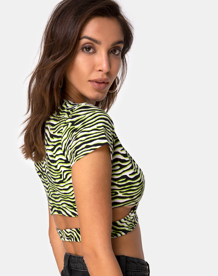 Valiza Top in Zebra Fluro Green - Awmao