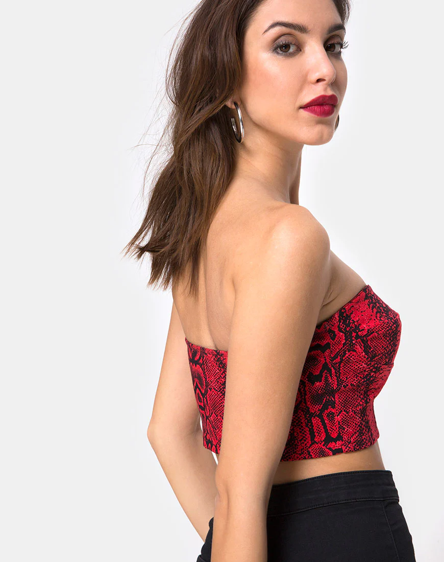 Zipshi Crop Top in Snake Red - Awmao
