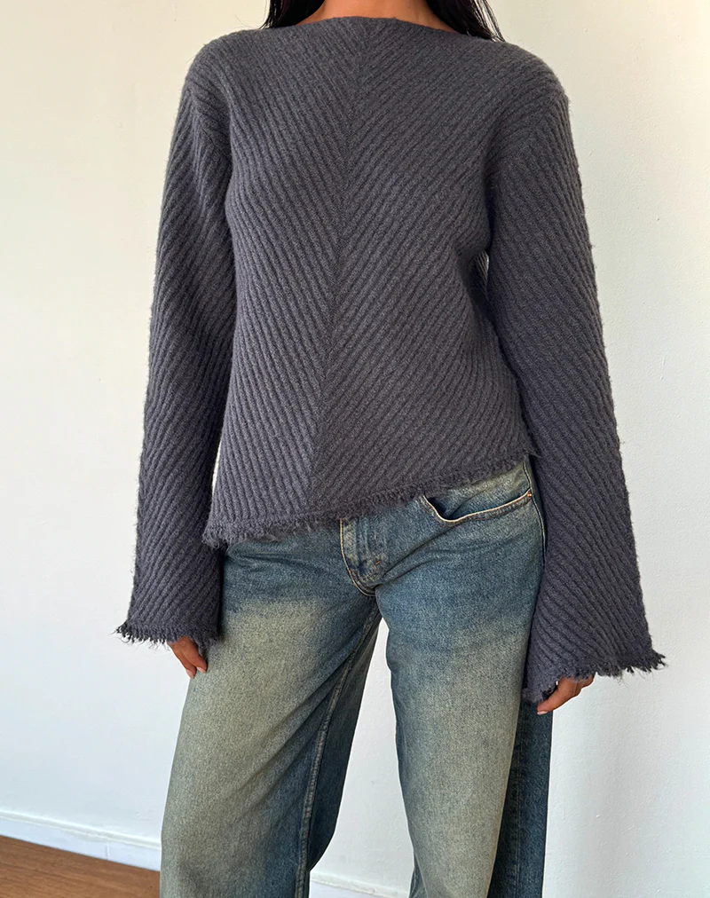 Fergie Asymmetric Knit Jumper in Ocean Storm - Awmao