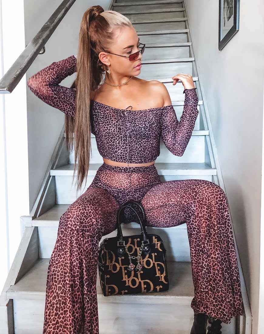 Herlom Flare Trouser in Rar Leopard Mesh - Awmao
