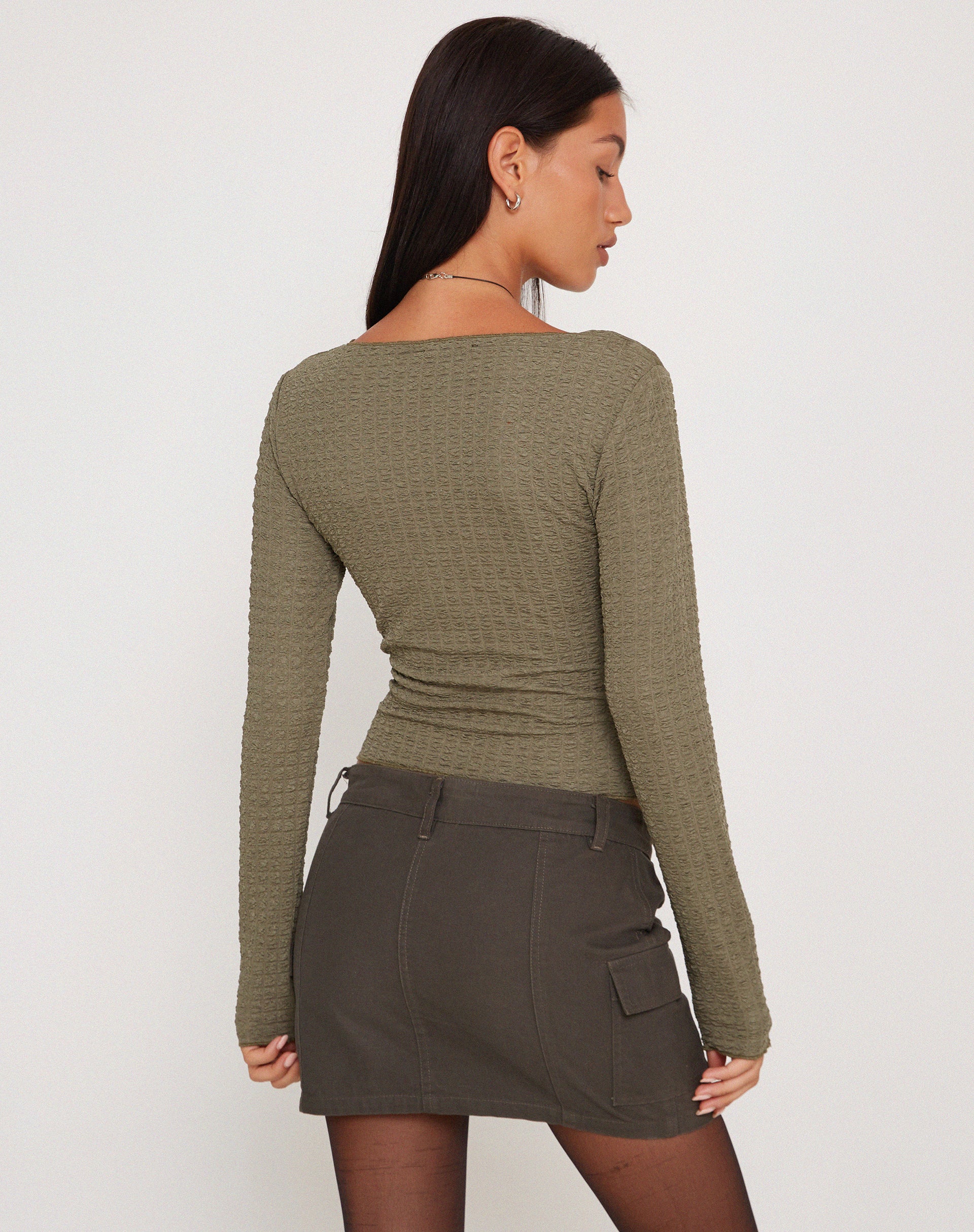 Armina Long Sleeve Top in Khaki - Awmao