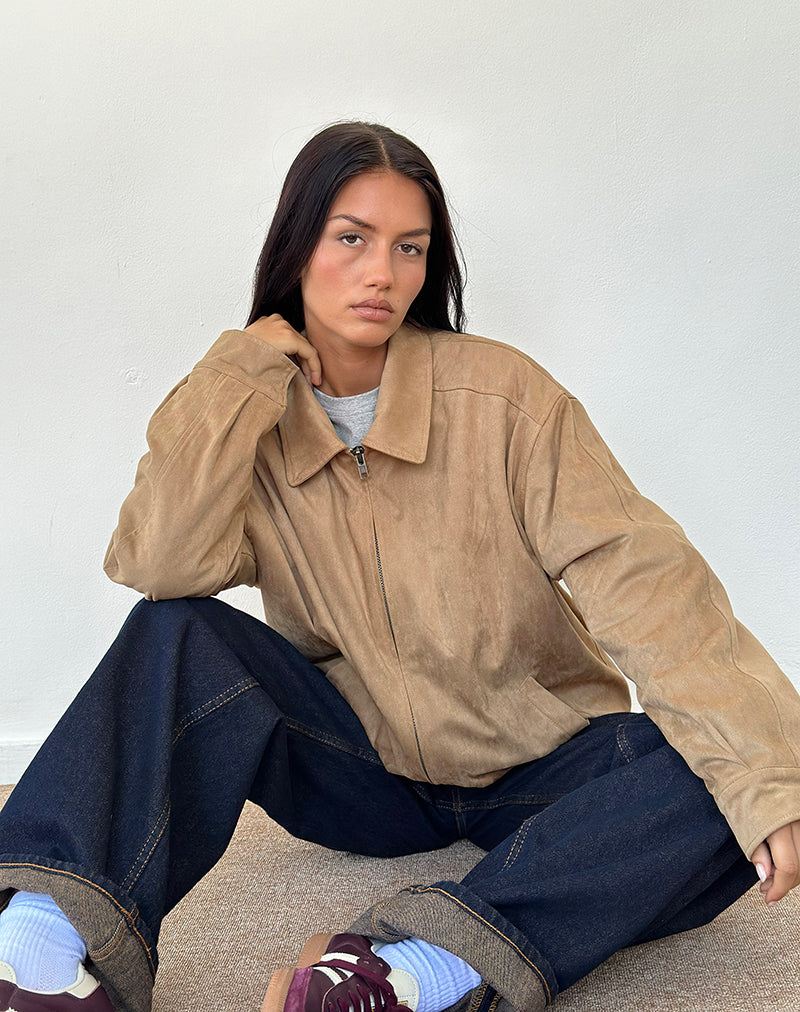 Cavita Jacket in Faux Suede Tan - Awmao