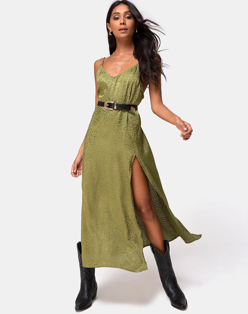 Hime Dress in Satin Cheetah Khaki - Awmao