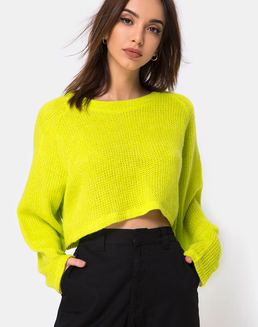Melvie Cropped Sweater in Lime - Awmao