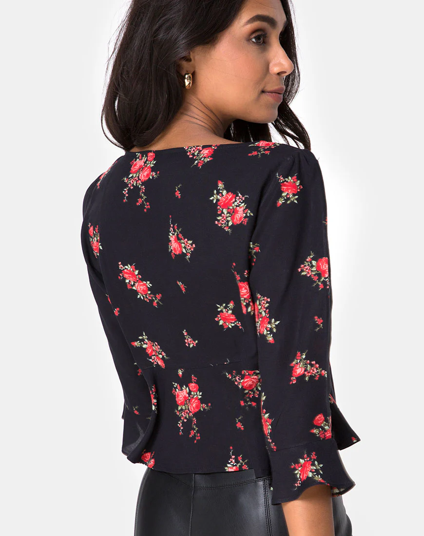 Vinequa Top in Soi Rose Black and Red - Awmao