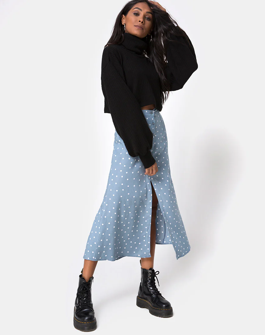 Marni Midi Skirt in Skater Polka Blue - Awmao