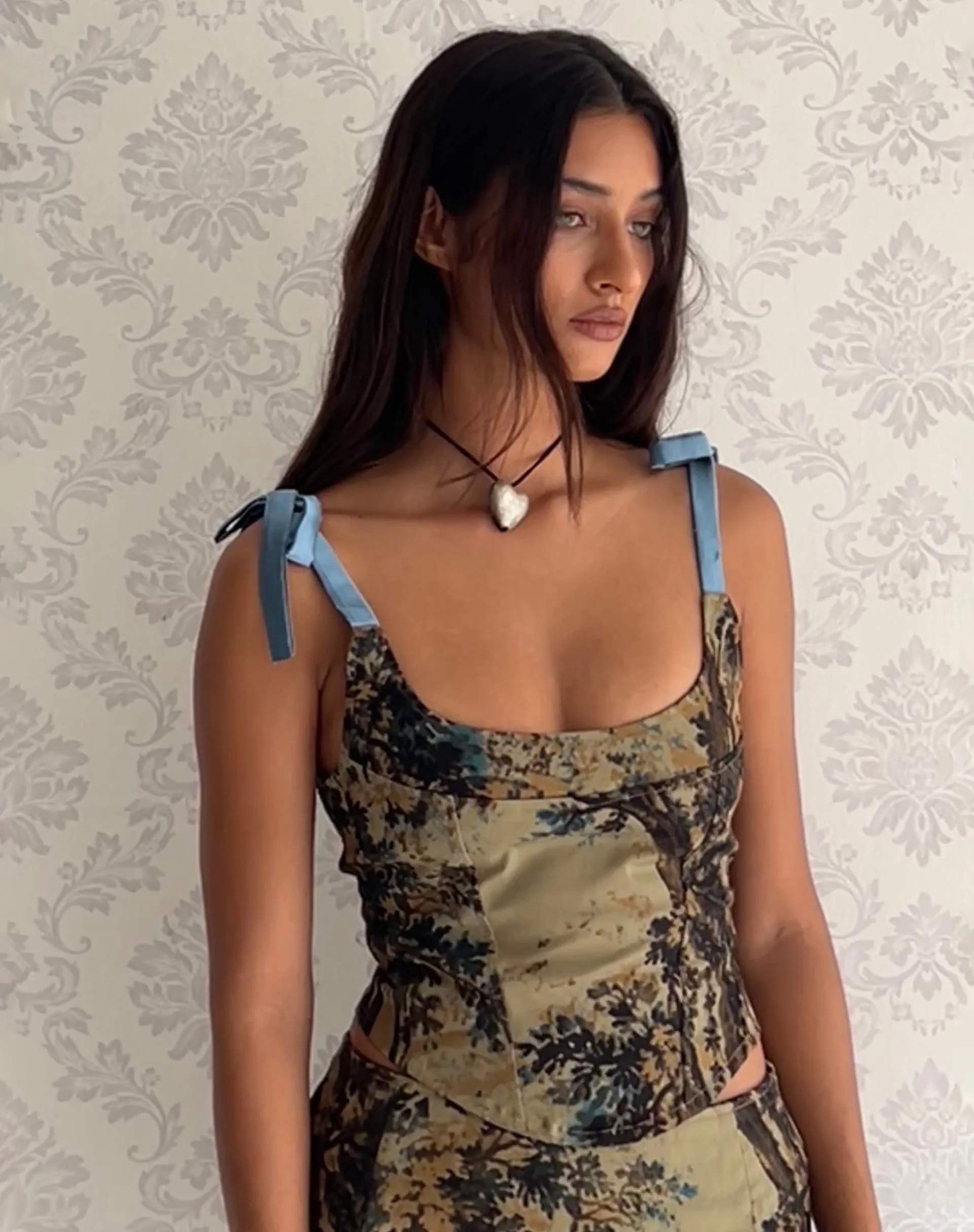 Jatmi Corset Top in Brown Forest Tapestry - Awmao