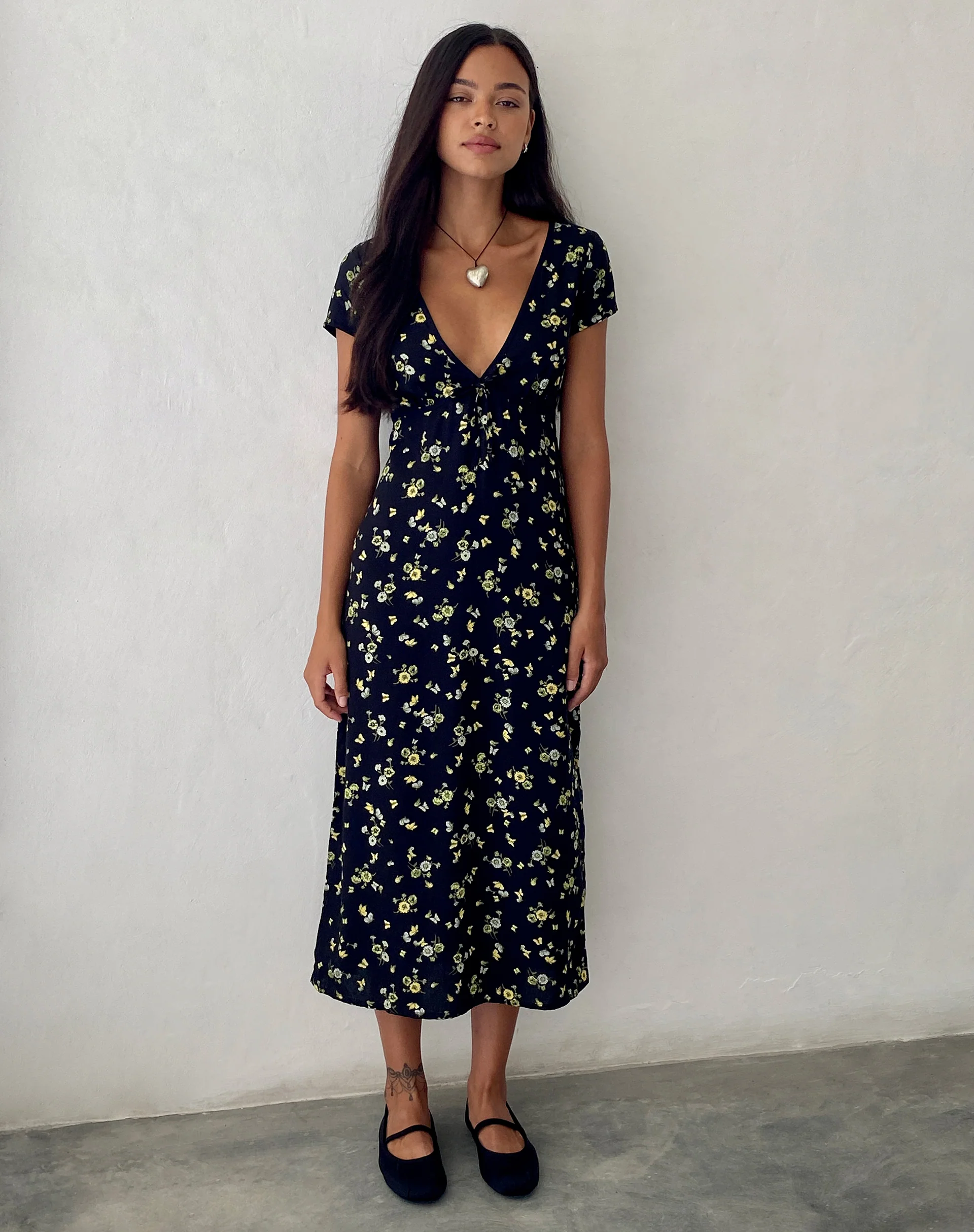 Eviaso Midi Dress in Lemon and Lime Black - Awmao