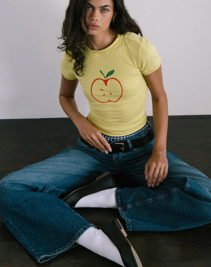 Salida Top in Yellow with Apple Motif - Awmao