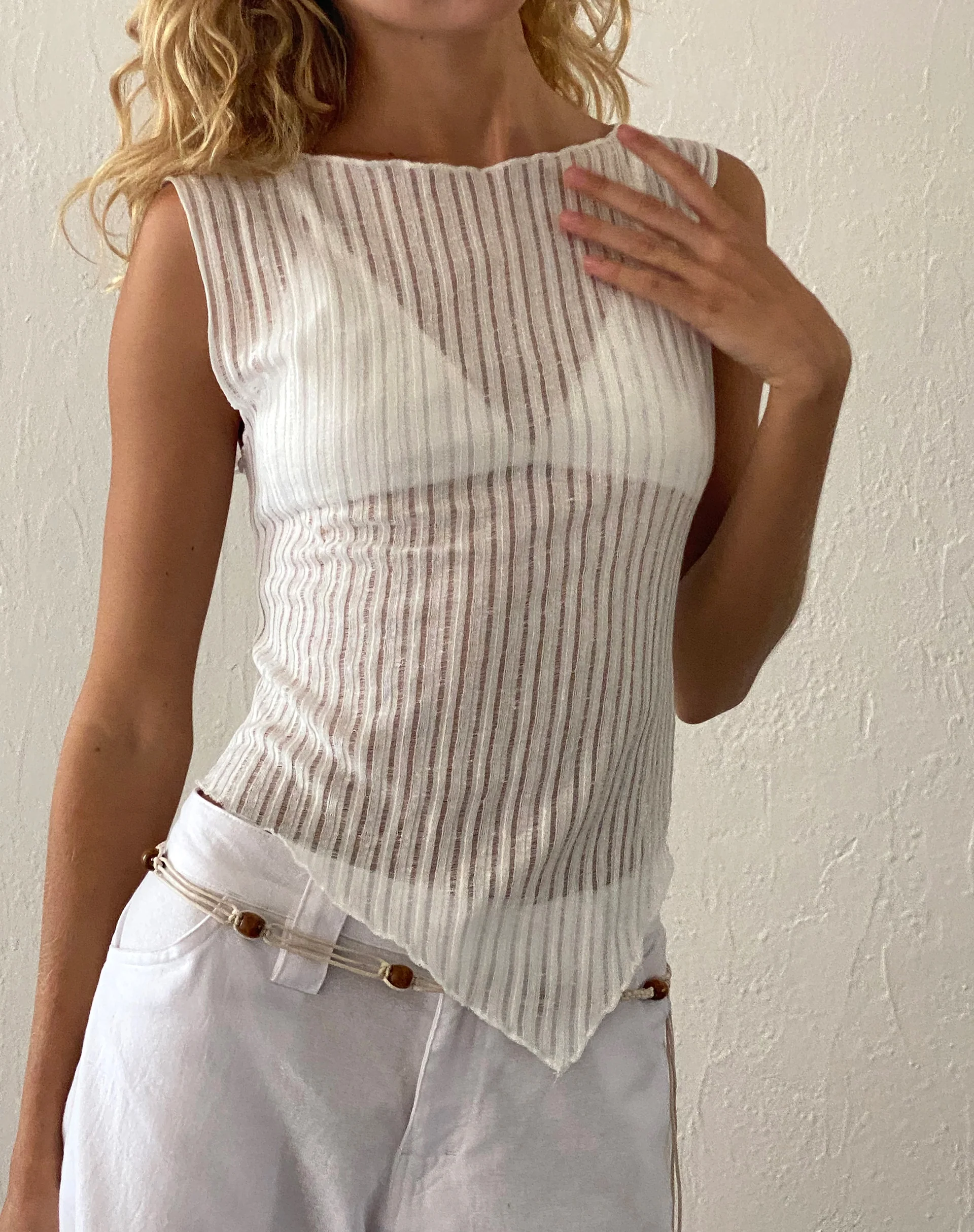 Etta Knitted Vest Top In Ivory - Awmao