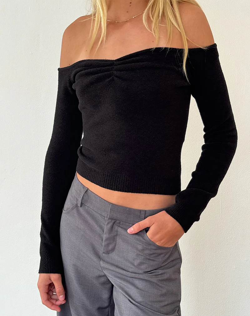 Makena Bardot Jumper in Brushed Black - Awmao