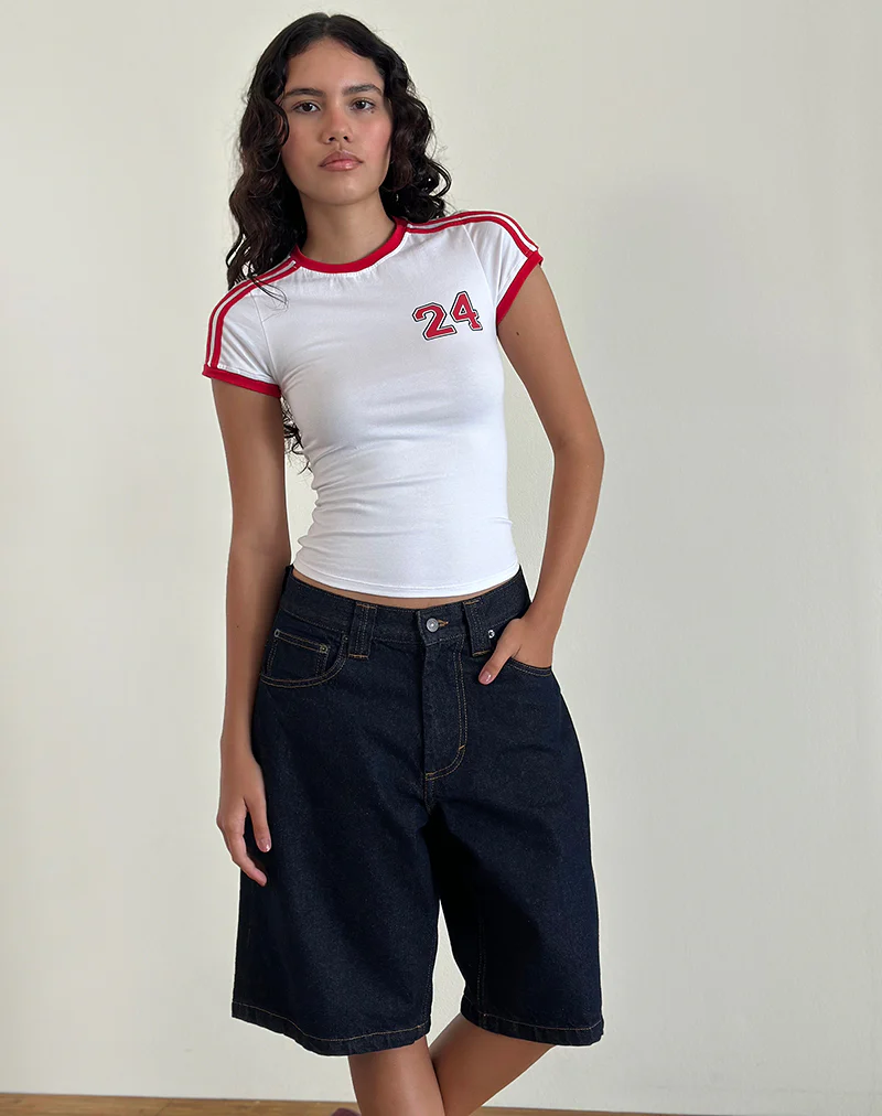 Salda Tee in White with Tango Red Binding - Awmao