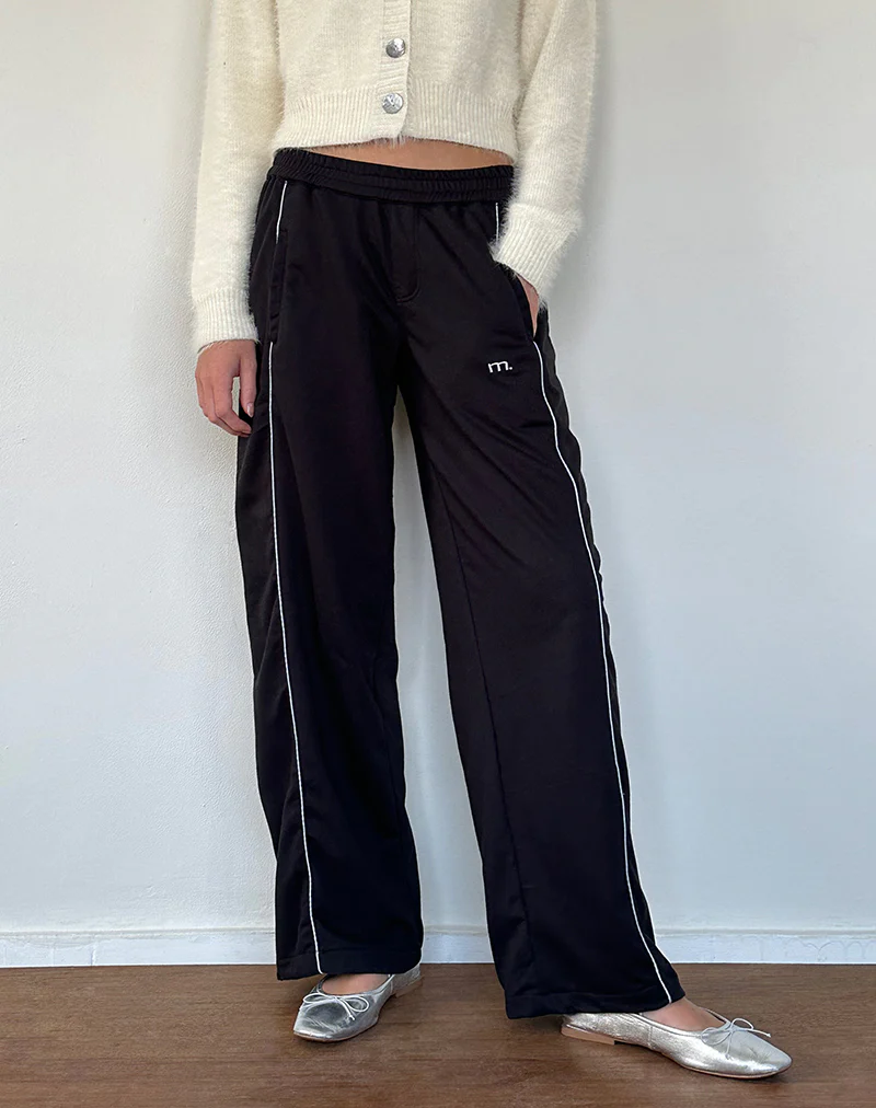 Shobi Wide Leg Jogger in Black with Grey Piping - Awmao
