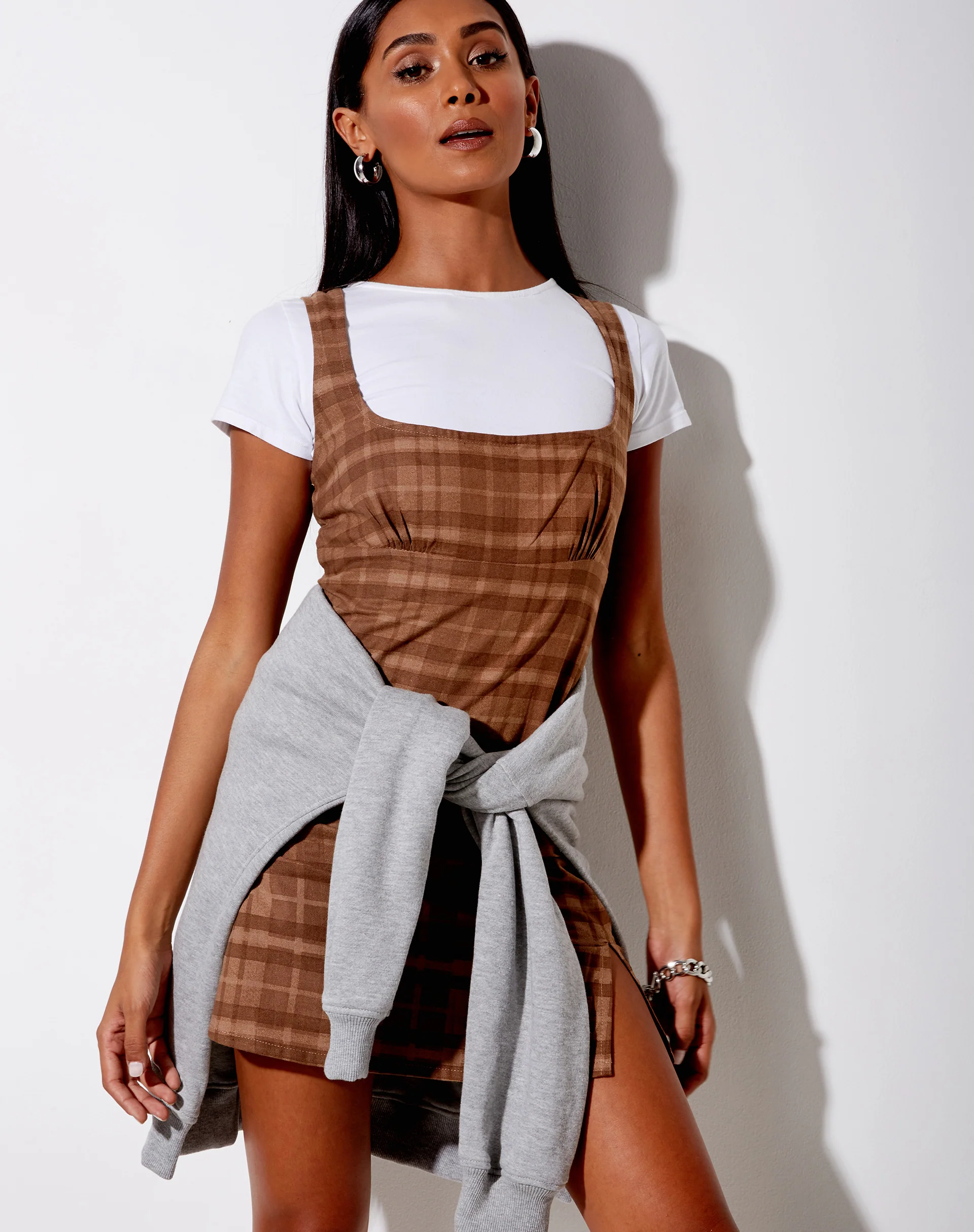 Mehra Mini Dress in Brown Check - Awmao
