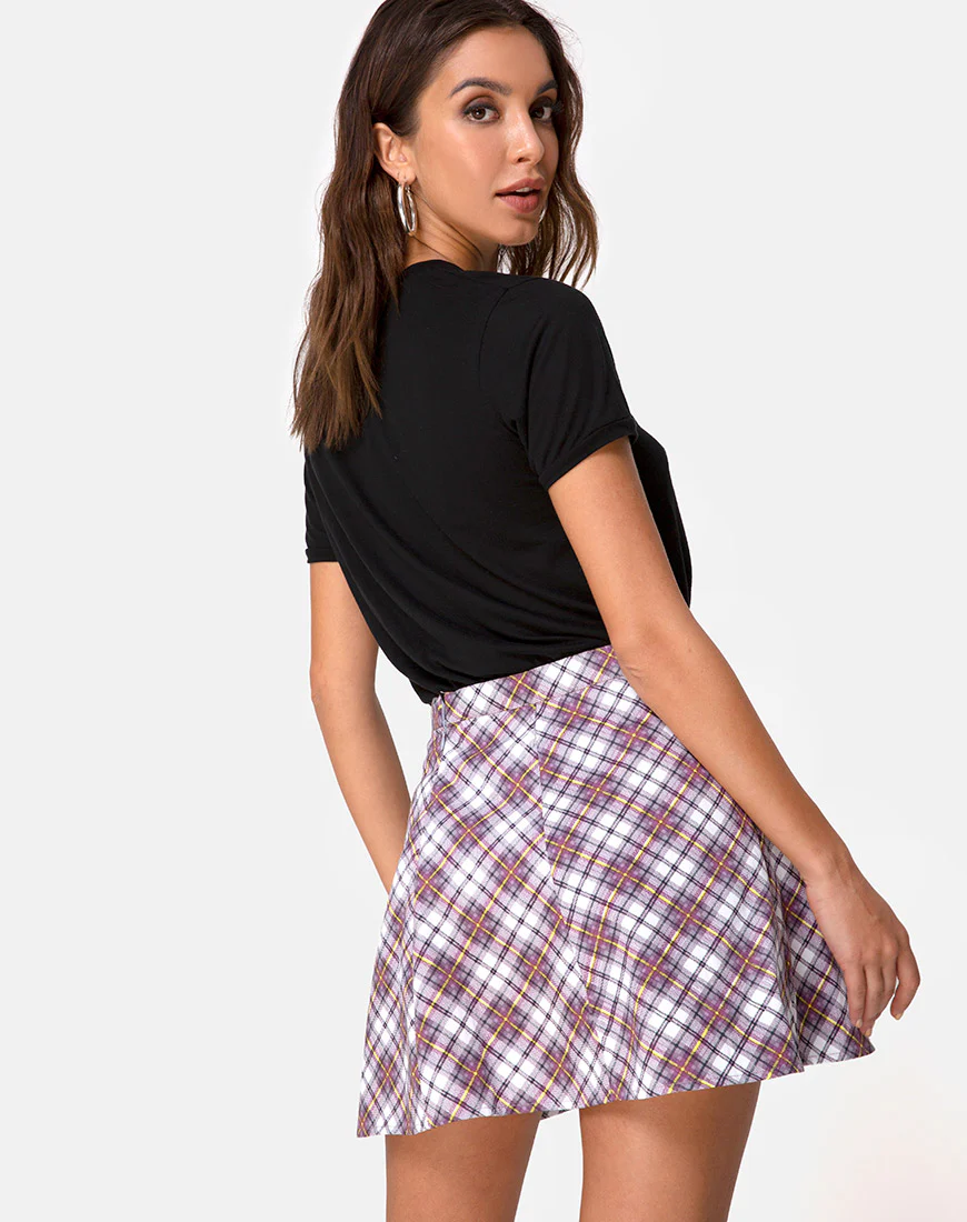 Elda Skirt in Grunge Check Purple - Awmao
