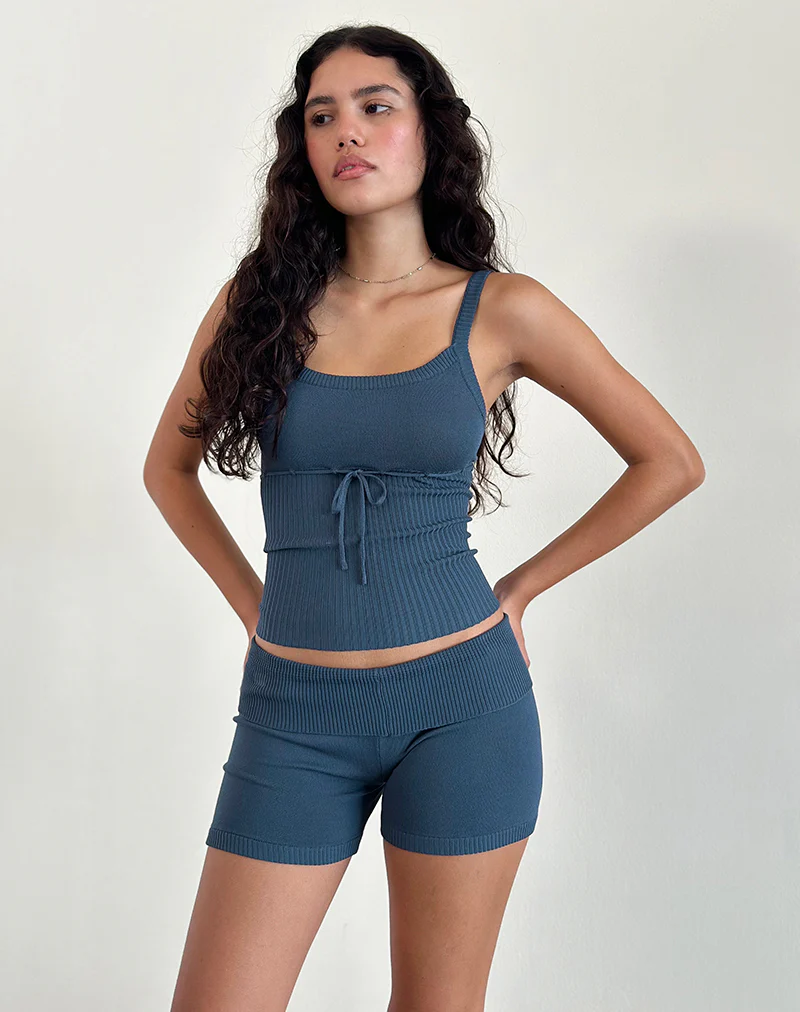 Hallie Knitted Hot Pants in Ocean Storm - Awmao