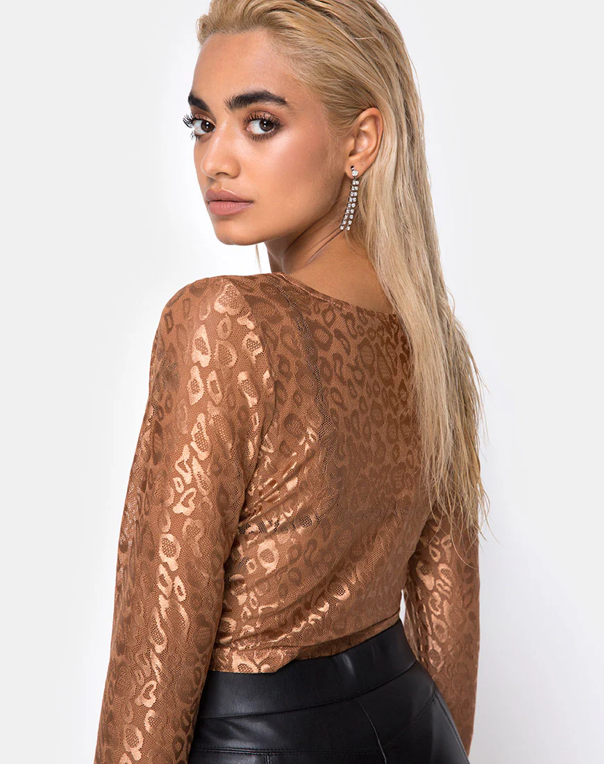 Bon Top in Leopard Sheen Net Caramel - Awmao