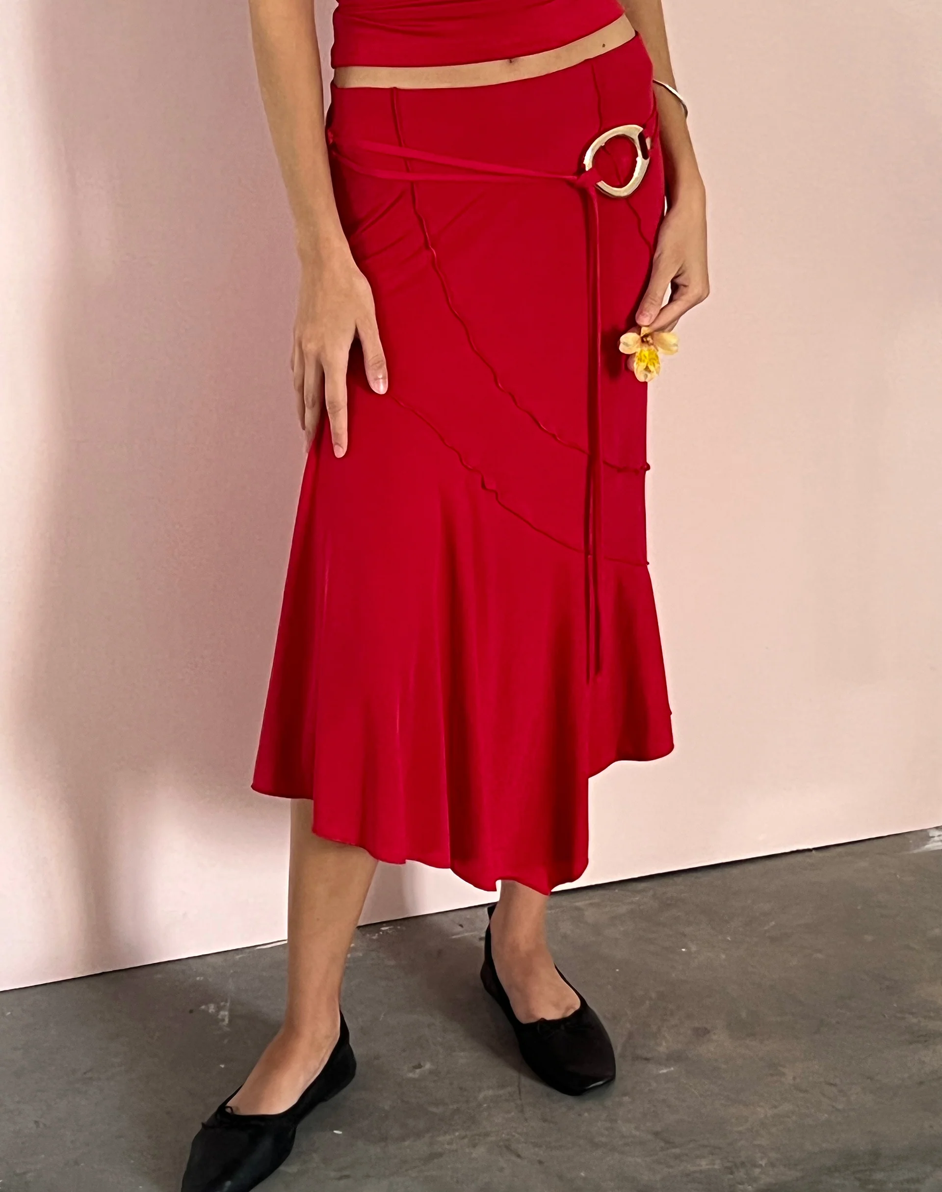 Kimiko Midi Skirt in Red - Awmao