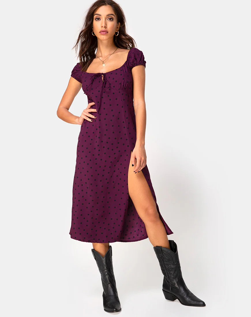 Milla Dress in Skater Polka Wine - Awmao
