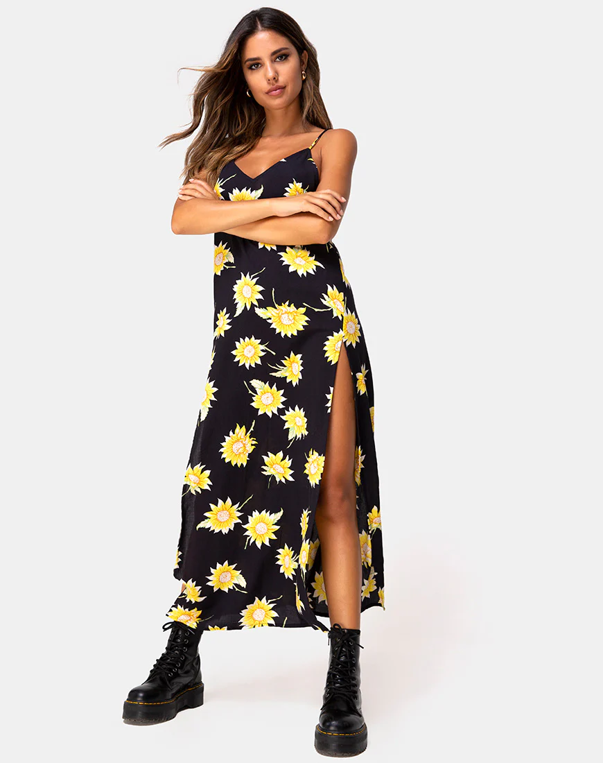 Hime Maxi Dress in Sunny Days Black - Awmao