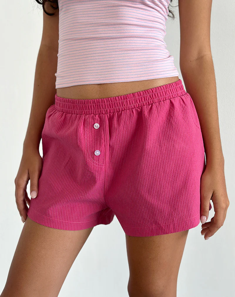 Voir Short in Poplin Red and Pink Stripe - Awmao