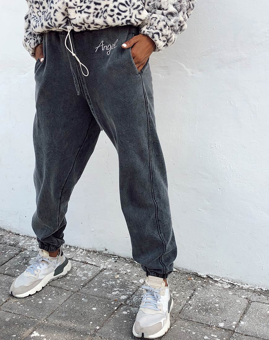 Basta Jogger in Acid Washed Black with 'Angel' Embro - Awmao