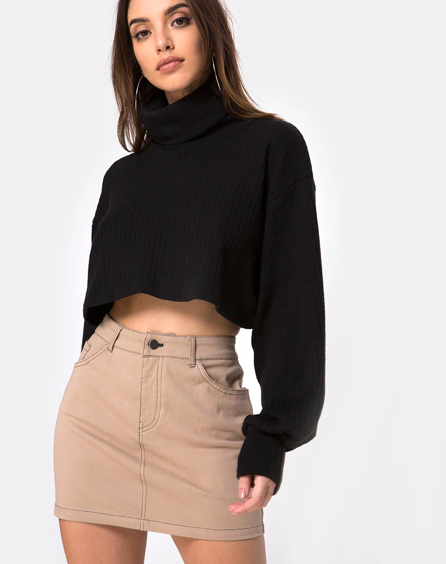 Mini Broomy Skirt in Tan with Black Stitch - Awmao