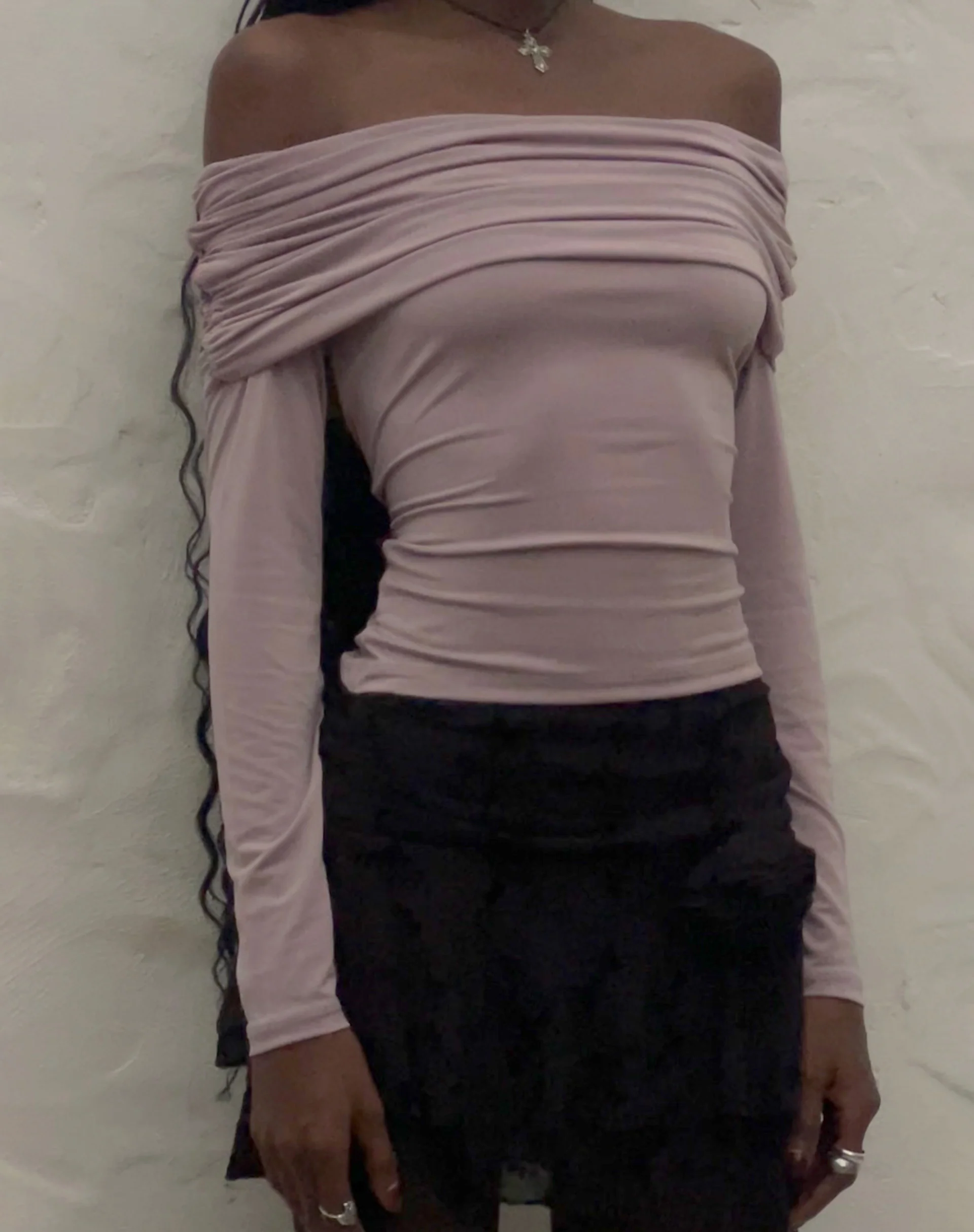 Andi Long Sleeve Bardot Top in Slinky Mauve - Awmao