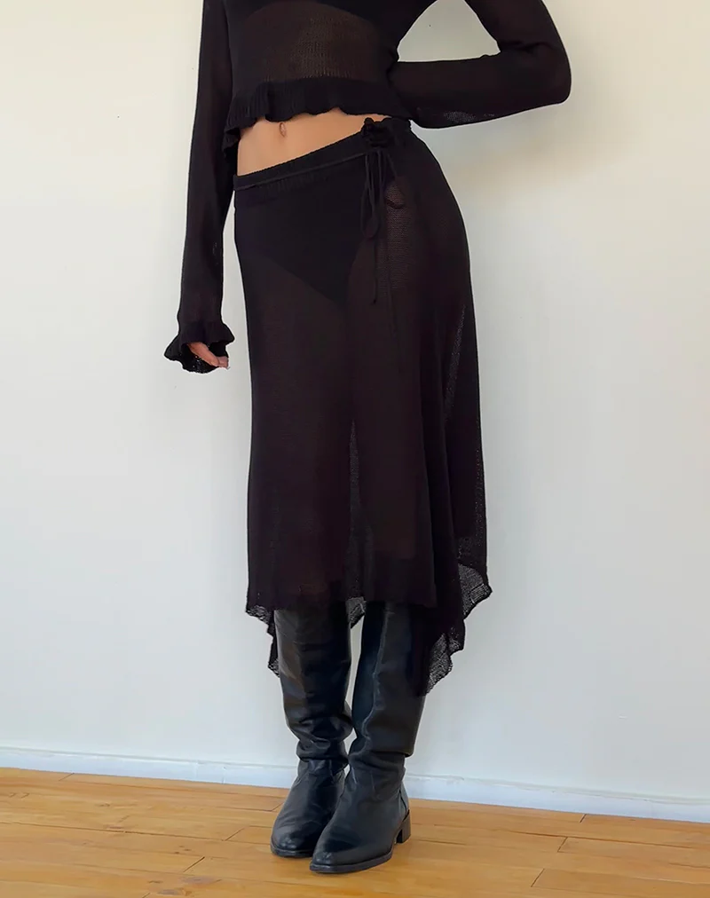 Tierra Fine Knit Midi Skirt in Black - Awmao