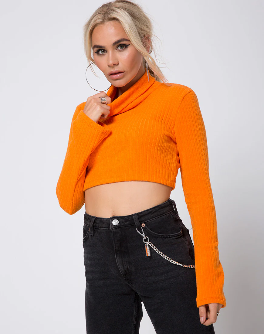 Elena Crop Top in Rib Knit Orange - Awmao